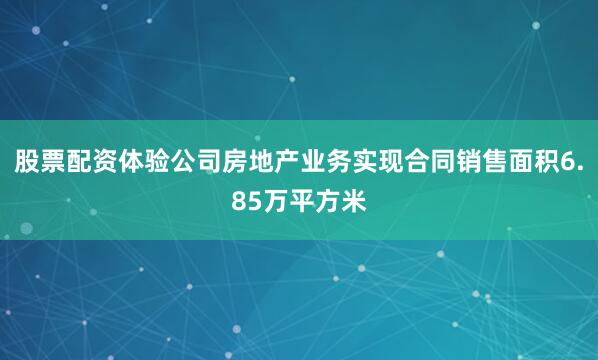 股票配资体验公司房地产业务实现合同销售面积6.85万平方米